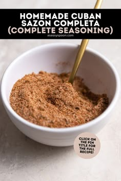 Homemade Cuban Sazon Completa is a homemade complete seasoning made with ground coriander, ground annatto, garlic powder, onion powder, dried oregano, ground cumin, salt, and pepper without MSG or additives. Perfect spice blend for pork, beef, chicken, seafood, and more! Cuban Seasoning, Cuban Spice Blend, Complete Seasoning Recipe, Complete Seasoning, Cuban Spices, Cuban Dishes, Cuban Cuisine, Spice Blends Recipes, Homemade Spice Blends