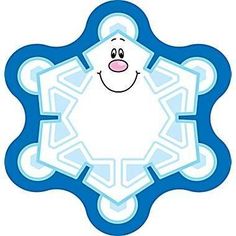 a blue and white snowflake with a smiling face