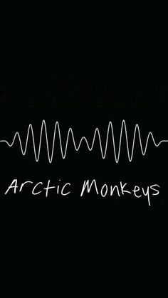 the words arctic monkeys are written in white ink on a black background with an electric wave