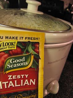 a box of good seasons zesty italian seasoning next to an instant pressure cooker