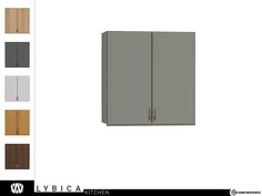 the front and side view of a gray cabinet with doors on both sides, in different colors