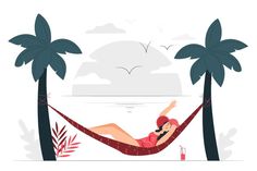 a woman laying in a hammock between two palm trees and drinking a beverage