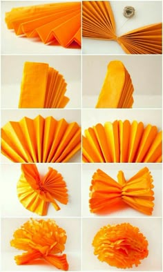 how to make tissue paper flowers that look like oranges and yellows - step by step instructions