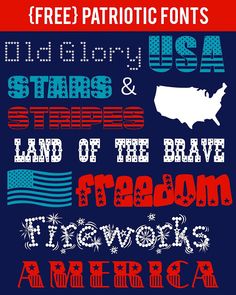 some type of font that is in different colors and sizes, including the american flag