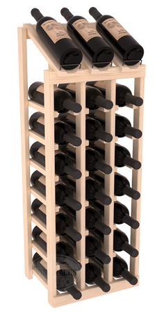 a wooden wine rack filled with lots of bottles