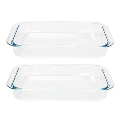 two glass baking dishes on white background