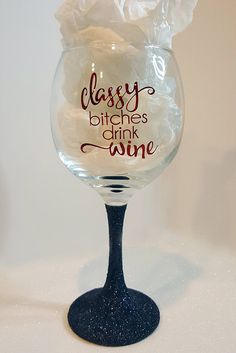 Glitter Wine Glass Glitter Stem  Bitch Wine Glass Custom 16 Wine Decals, Funny Wine Glasses, Glitter Glasses, Decorated Wine Glasses, Glitter Wine