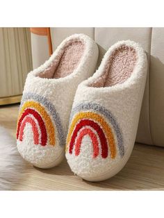 Women's Striped Rainbow Home Anti-Slip Leisure Slippers Shape Fashionable    Christmas,Halloween    Women Shoes, size features are:Bust: ,Length: ,Sleeve Length: Fun Non-slip Winter Slippers, Winter Fun Non-slip Slippers, Winter Home Slippers, White Winter Home Slippers, Rainbow Plush, Long Sleeve Denim Jacket, Winter Slippers, Boys Denim, Estilo Preppy