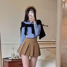 Korean Outfits Skirts, Ulzzang Outfit, Campus Outfit, Outfit Korean Style, Rok Mini, Clueless Outfits, 가을 패션