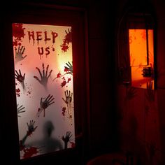 DescriptionAre you ready to spook out your friends, family, neighbors, and office mates? If yes, then this "Help Us" Halloween door cover is the perfect accessory to create a spooky entry to your home or office. Nice as a Halloween spoof decoration to increase the festive atmosphere. Features- Brand: PRETYZOOM.- Color: As shown.- Material: PE.- Size: 203.2 x 91.4 cm/80 x 36 in (Door cover); 20 cm/7.9 in (Tape size).- Made of durable and PE material, thicker than others', paste it on doors with b Halloween Gate Decorations, Halloween Themed Door, Halloween Hallway Ideas, Haunted House Ideas Scary, Spooky Door Decorations, Office Door Decor, Halloween Doorway, Door Decorations Halloween, Trail Ideas