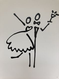 a black and white drawing of a ballerina with the word love written on it