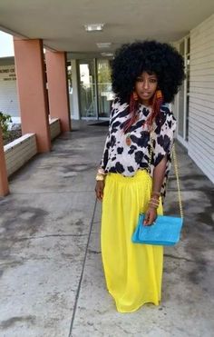 Oh. Mine. Gorsk. Colorblocking Outfit, Print Blouse Outfit, Yellow Maxi Skirts, Future Inspiration, Sheer Maxi Skirt, Style Pantry, Afro Style, Yellow Style, Yellow Maxi