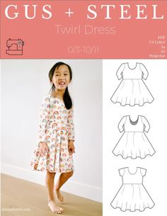 Our twirl dress is made for spinning with a full circle skirt, low scoop back, and is loaded with options. Options: Short Sleeves Hemmed or Binding (Ringer Sleeve) Long Sleeves Hemmed or Cuffs Bodice Lined or Unlined with Binding at Neckline Circle Skirt Hemmed or Bound with Binding Sizes: 0/3 - 10/11 Fabric Recommenda Kids Sewing Patterns, Dress Sewing Patterns Free, Knit Dress Pattern, Kids Clothes Patterns, Trendy Sewing Patterns, Sewing Baby Clothes, Girls Dress Sewing Patterns, Sewing Kids Clothes, Sewing Machine Projects