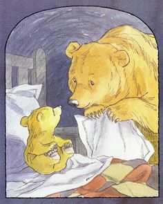 there are two bears that are in the bed and one is looking at another bear