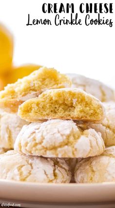 lemon crinkle cookies stacked on top of each other