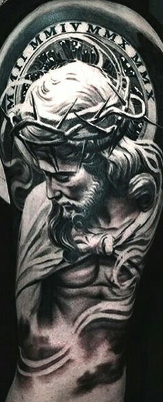 26 Tattoo, Religious Tattoos For Men, Jesus Tattoo Sleeve, Religious Tattoo Sleeves, Jesus Christ Tattoo, Best 3d Tattoos, Tattoo Sleeve Ideas, Places To Get Tattoos