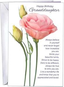 a greeting card with two pink roses on it's side and the words, happy birthday granddaughter