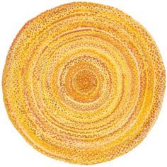 an orange and yellow circular rug on a white background