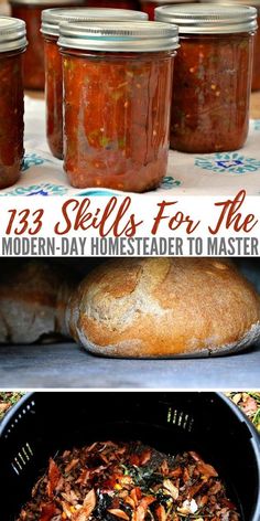 three images with different types of food in them and the title reads 13 skills for the modern day homemaker to master