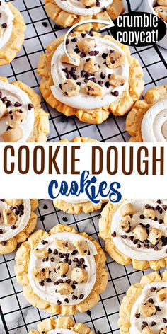 cookie dough cookies with chocolate chips and marshmallows are on a cooling rack