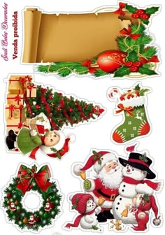 christmas stickers with santa and other decorations