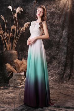 A Line Sleeveless Appliques Ombre Silk Like Satin Floor Length Prom Dresses Ombre Prom Dresses, Prom Dresses With Pockets, Floor Length Prom Dresses, Lace Prom Dress, Rose Blush, Satin Prom Dress, Backless Maxi Dresses, Candy Pink, Formal Party