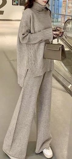 Wide Legs Pants, Celana Fashion, Straight Clothes, Kampot, Knitted Suit, Office Fashion Women, Set Women, Wide Legs