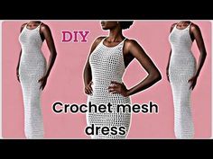 the crochet mesh dress is shown in three different poses