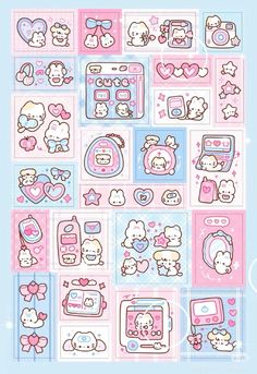 an image of hello kitty stickers on a blue background