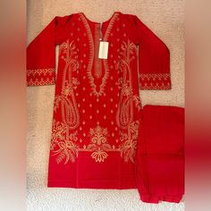 This Is A Brand New With Tags Pakistani Women’s Shalwar Kameez Dress In Size Small Ready To Wear | Stitched 2 Piece Lawn Material, Embroidered Design Shirt Length 39 Inches Chest 36 Inches If You Have Any Questions Or Need More Exact Measurements, Feel Free To Message Me. Elegant Red Straight Kurta Traditional Wear, Red V-neck Dress With Dupatta, Red Unstitched Straight Kurta Traditional Wear, Eid Red Straight Kurta Traditional Wear, Eid Red Traditional Wear Straight Kurta, Red Traditional Wear For Eid, Straight Kurta, Elegant Unstitched Red Salwar Kameez, Elegant Red Unstitched Suit With Dabka, Red Long Sleeve Sets With Dupatta