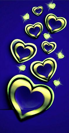 some shiny hearts on a blue background