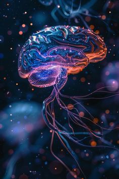 an image of a jellyfish in the water with lights on it's head