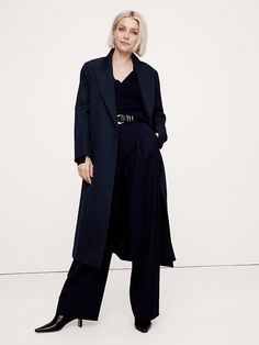 Relaxed Wool Topcoat | Banana Republic Winter Capsule Wardrobe Travel, Navy Wool Coat, Style Analysis, Turtleneck T Shirt, Peak Lapel, You Never Know, The Seasons, Insta Photo, Wool Fabric