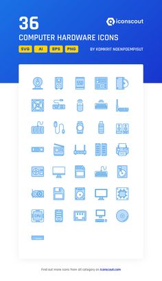 an image of computer hardware icons on a blue and white background with the text,