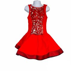 Weissman 9979 Child Dance SZ LC Red P. Y. T. Tutu Dress Competition Theater Solo Brand: Weissman 9979/P. Y. T. Made in China Spot Clean Size: LC (Large child) Material: Bodice 82% Nylon, 18%, Spandex / Inset 92% Polyester, 8% Spandex / Topskirt 98% Cotton 2% Spandex / Underskirt 100% Polyester / Lining 95% Polyester, 5% Spandex Dress features Two-Way Ultra Sparkle sequins on the front and back panels of a matte nylon/spandex bodice Stretch twill top skirt trimmed in crinoline with tricot and net Red Dress With Fitted Bodice For Costume Party, Red Fitted Bodice Dress For Costume Party, Fitted Festive Pageant Dress, Fitted Dress For Festive Pageant Occasions, Red Dress For Costume Party And Party Season, Stretch Red Sequin Dress, Red Dress For Costume Party In Party Season, Red Dress For Costume Party During Party Season, Red Stretch Sequin Dress