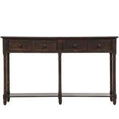 a wooden console table with two drawers