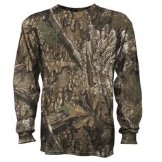 Realtree Branded Camo. 140 GSM 60% Cotton 45% Polyester Allover printe camo. Realtree Allover Camo. Realtree Men's Multiple Colors/Finishes Knit Long Sleeve T-shirt (Medium) Polyester | RT1M-13620 APX M Camouflage All Over Print Cotton Tops, Camouflage All-over Print Cotton Tops, Long Sleeve Hunting Tops For Fall, Long Sleeve Tops For Hunting In Fall, Camouflage Cotton Top With Sublimation Print, Fall Camouflage T-shirt With Crew Neck, Fall Camouflage Crew Neck T-shirt, Camouflage Graphic Print Tops For Outdoor, Camouflage Tops For Outdoor Fall Activities