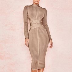 Long Sleeve Ribbed Midi Bandage Dress Midi Bandage Dress, Long Sleeve Bandage Dress, Coctail Dresses, Bandage Midi Dress, Bandage Dress Bodycon, Black Clothing, Bodycon Dress Parties, Backless Wedding Dress, Stretchy Dress