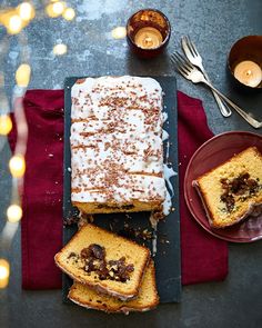 two slices of cake sitting on top of a table