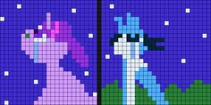 an image of a pixellated pony in the middle of two different pictures, one is purple