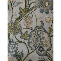 an image of a fabric with flowers on the front and back of it in blue, green, beige and white colors