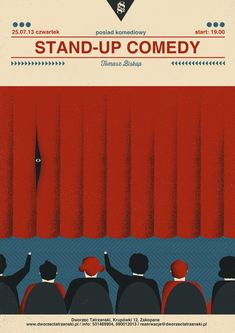 a movie poster for stand up comedy with people standing in front of a red curtain