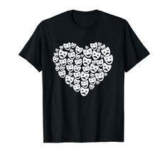 a black t - shirt with white masks in the shape of a heart