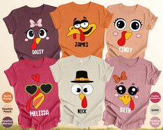 Custom Name Funny Turkey Face Shirts Thanksgiving Group Shirts Custom Family Turkey Trot Shirts, Cute Kids Turkey Shirt Teacher Thanksgiving All the members of the family can use this customized gift, it will be the best wanderlust, travel apparel unisex personalized shirt ever!  Product Details: Premium quality super soft shirts. The T-shirts, Sweatshirts, Hoodies, Youth-Toddler Shirts, and Long Sleeves are unisex.  Reading the Sizing Chart: Please note that the sizing chart includes the measur Kids Friendsgiving Shirt, Family Thanksgiving Shirt Svg, Turkey Trot Shirts, Thanksgiving Tshirts, Teacher Thanksgiving, Teachers Thanksgiving, Travel Apparel