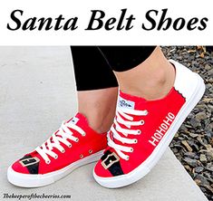 Santa Shoes, White Canvas Sneakers, Santa Belt, Shoe Painting, Xmas Costumes, Santa Belts, Gingerbread Party, Sharpie Crafts