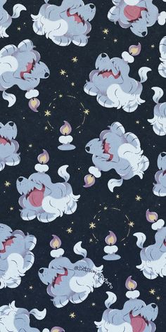 an elephant pattern on a black background with stars