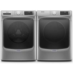 the front load washer and dryer are shown in stainless steel, which is also available