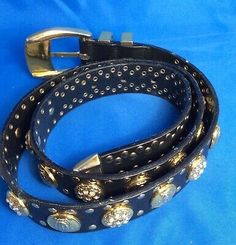 Authentic GIANNI VERSACE medusa black leather gold studded belt... Studded Belt, Gianni Versace, Gold Studs, Wrap Bracelet