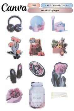 an image of various stickers with flowers and shoes on them