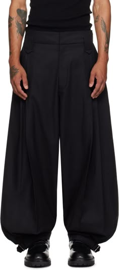 Oversized and wide-leg lightweight polyester- and cotton-blend gabardine trousers. · Belt loops · Four-pocket styling · Zip-fly · Pleats at front · Cinch tab at cuffs Supplier color: Black Trouser Fits Men, Wide Pants Men, Cotton Trousers, Tobi Pants, Modern Dark Academia Fashion, Black Wide-leg Pants For Streetwear, Men’s Wide Leg Pants, Relaxed Fit Wide-leg Techwear Pants, Solid Wide-leg Techwear Pants